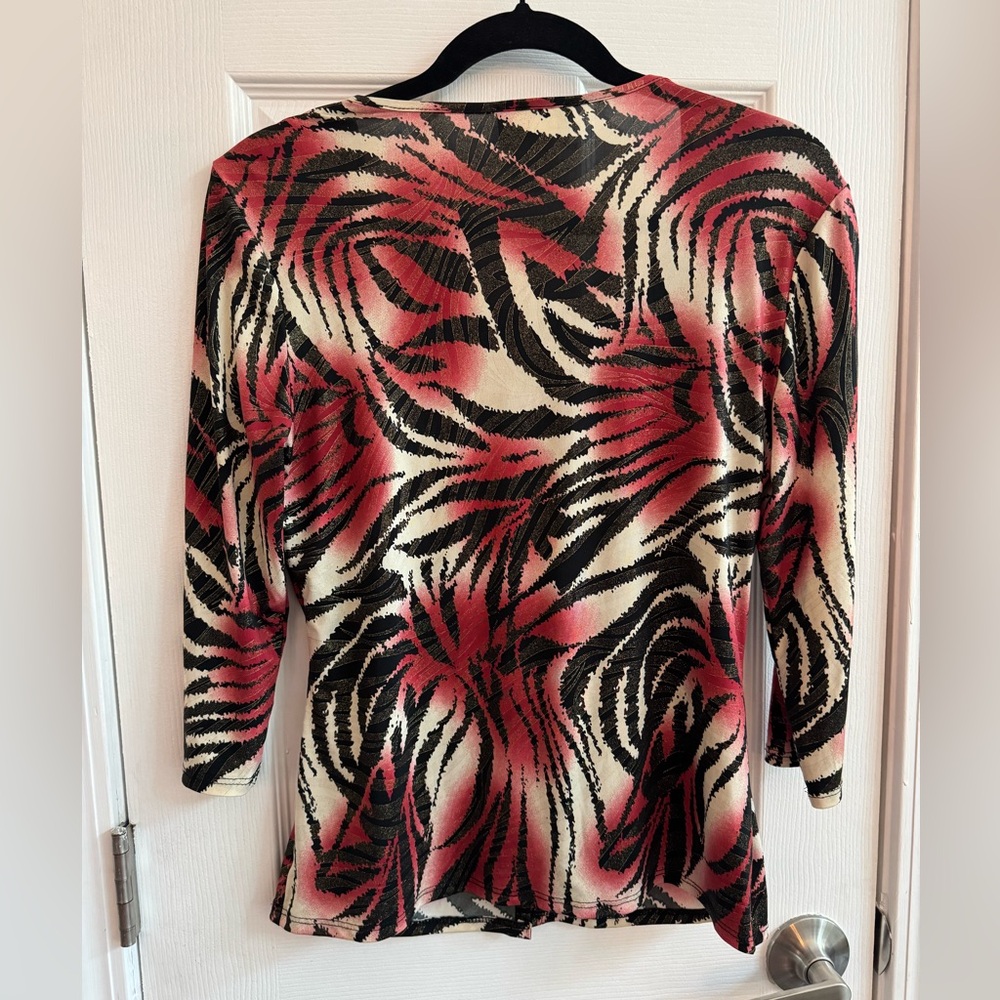 Vintage Y2K 3/4 Sleeve Animal Print Metallic Top Size Medium - Picture 4 of 6
